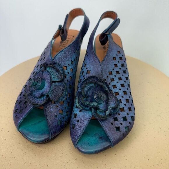 Spring Step L’Artiste Women’s Lovella Blum Blue Multi Leather Flower Appliqué L - Picture 9 of 15